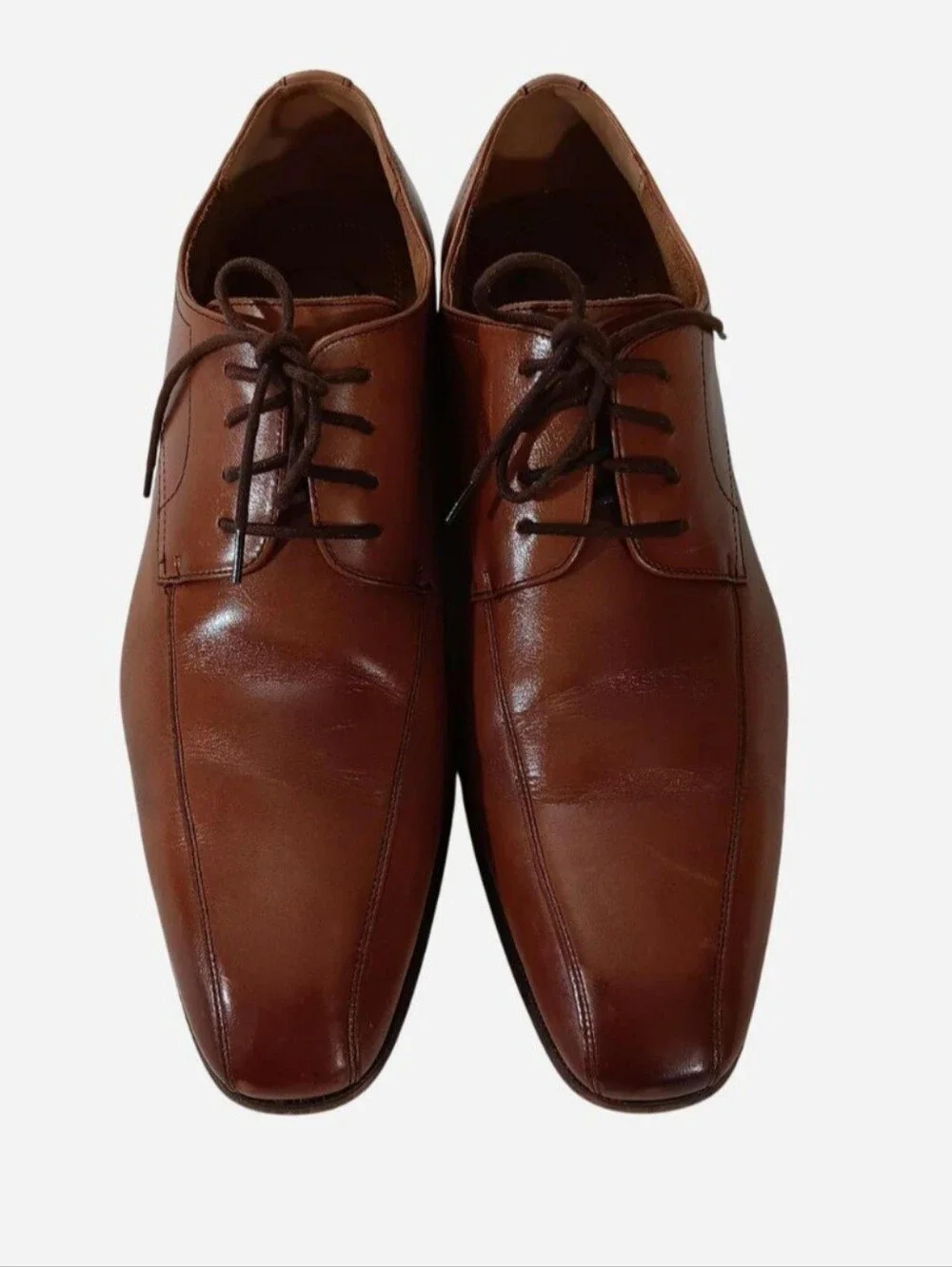Florsheim Corbetta Men's D Cognac Brown Leather Plain Toe Derby Shoes 14211 EUC